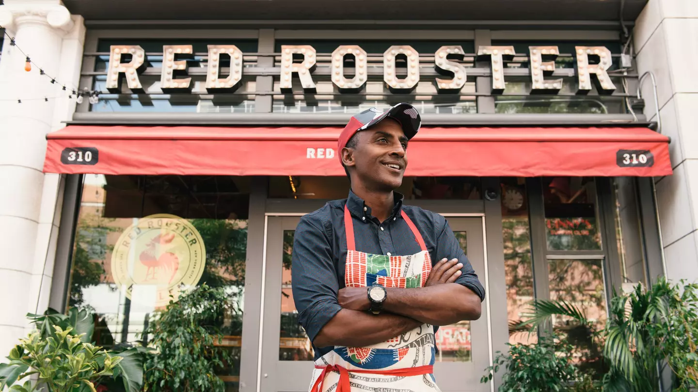 Chef and Harlem denizen Marcus Samuelsson in front of his already-legendary Harlem restaurant Red Rooster © courtesy Red Rooster