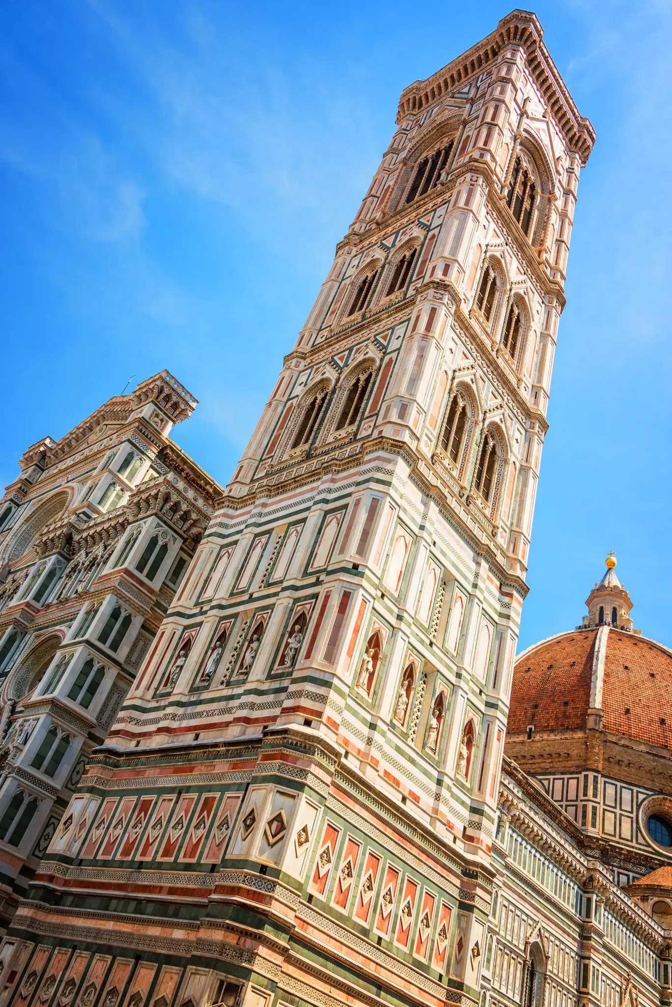The Giotto’s Campanile (bell tower) of the Santa Maria del Fiore Cathedral (Duomo) in Florence, Italy.