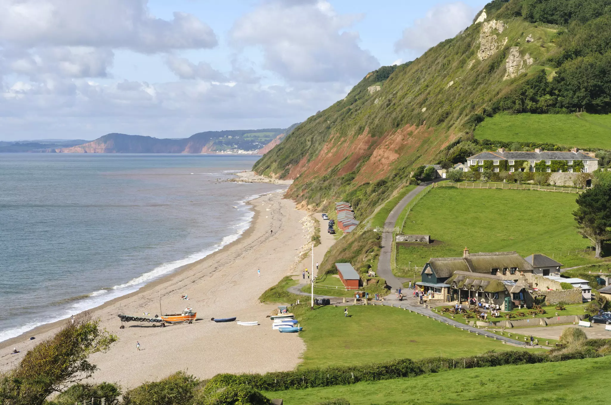 The beach at Branscombe Mouth in Devon, England, part of the Jurassic Coast World Heritage Site.