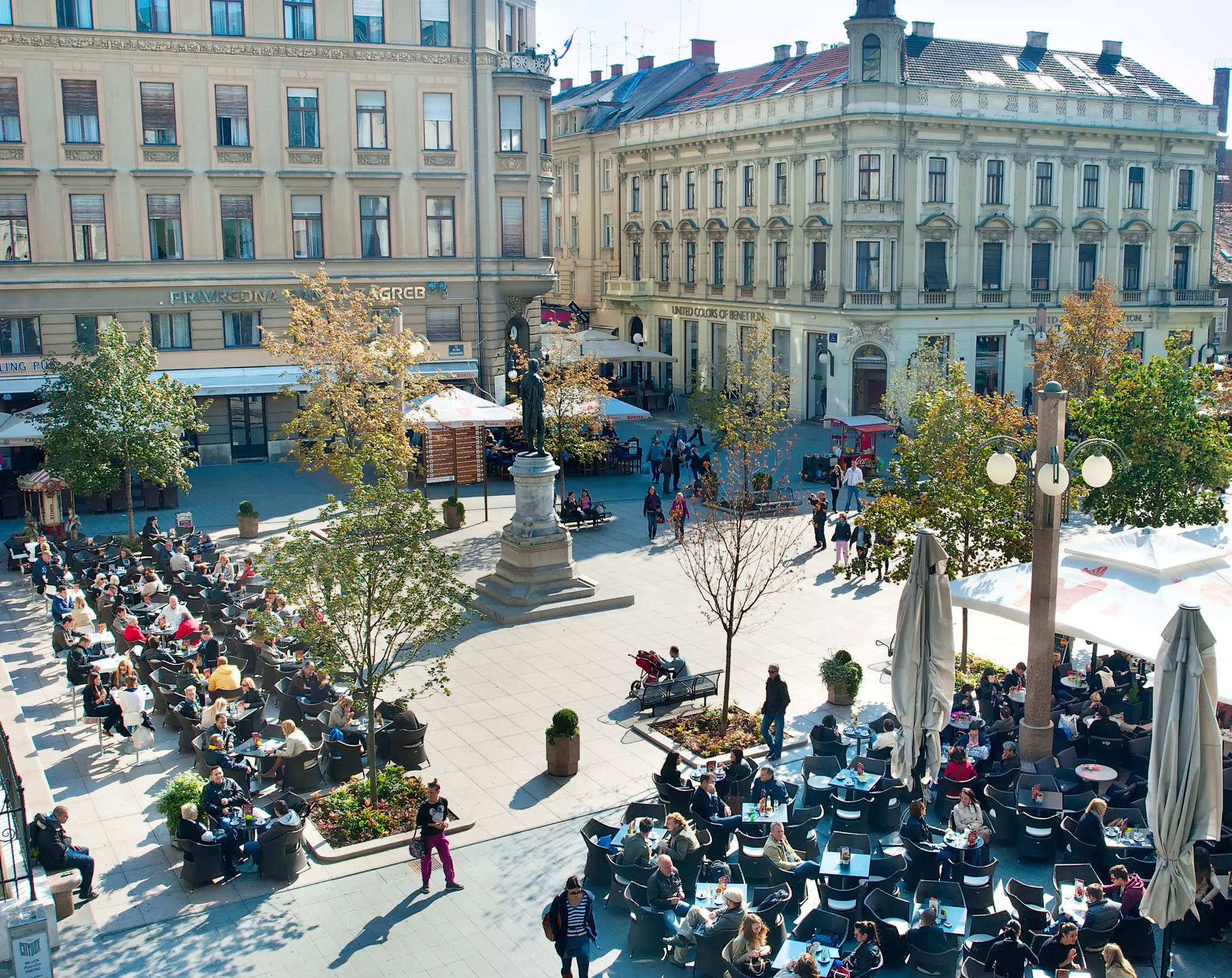 People at Petar Preradovic Square in Zagreb, Croatia.