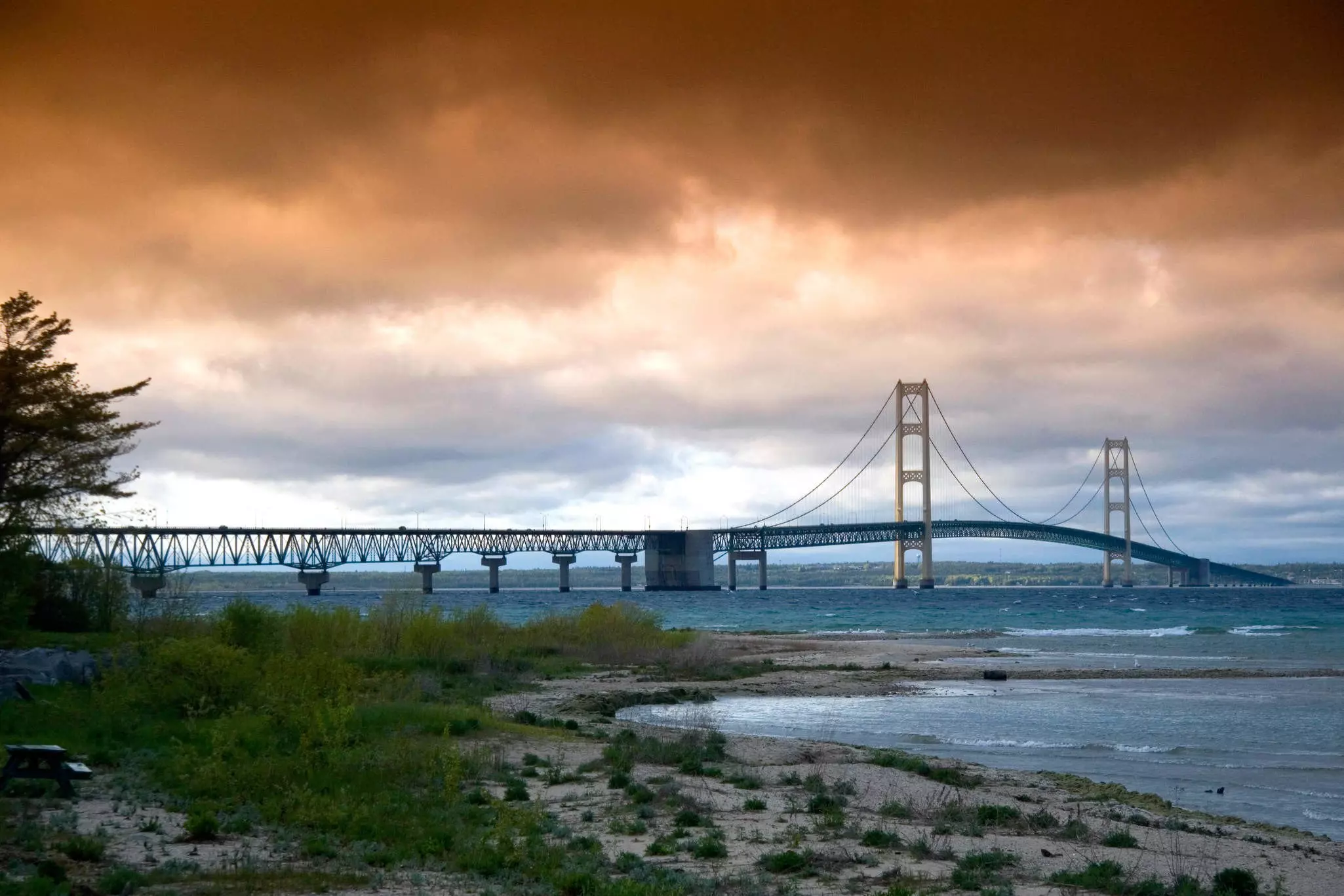 The Mackinac Bridge spanning the Straits of Mackinac at Mackinaw City Michigan. Image shot 05/2008. Exact date unknown.