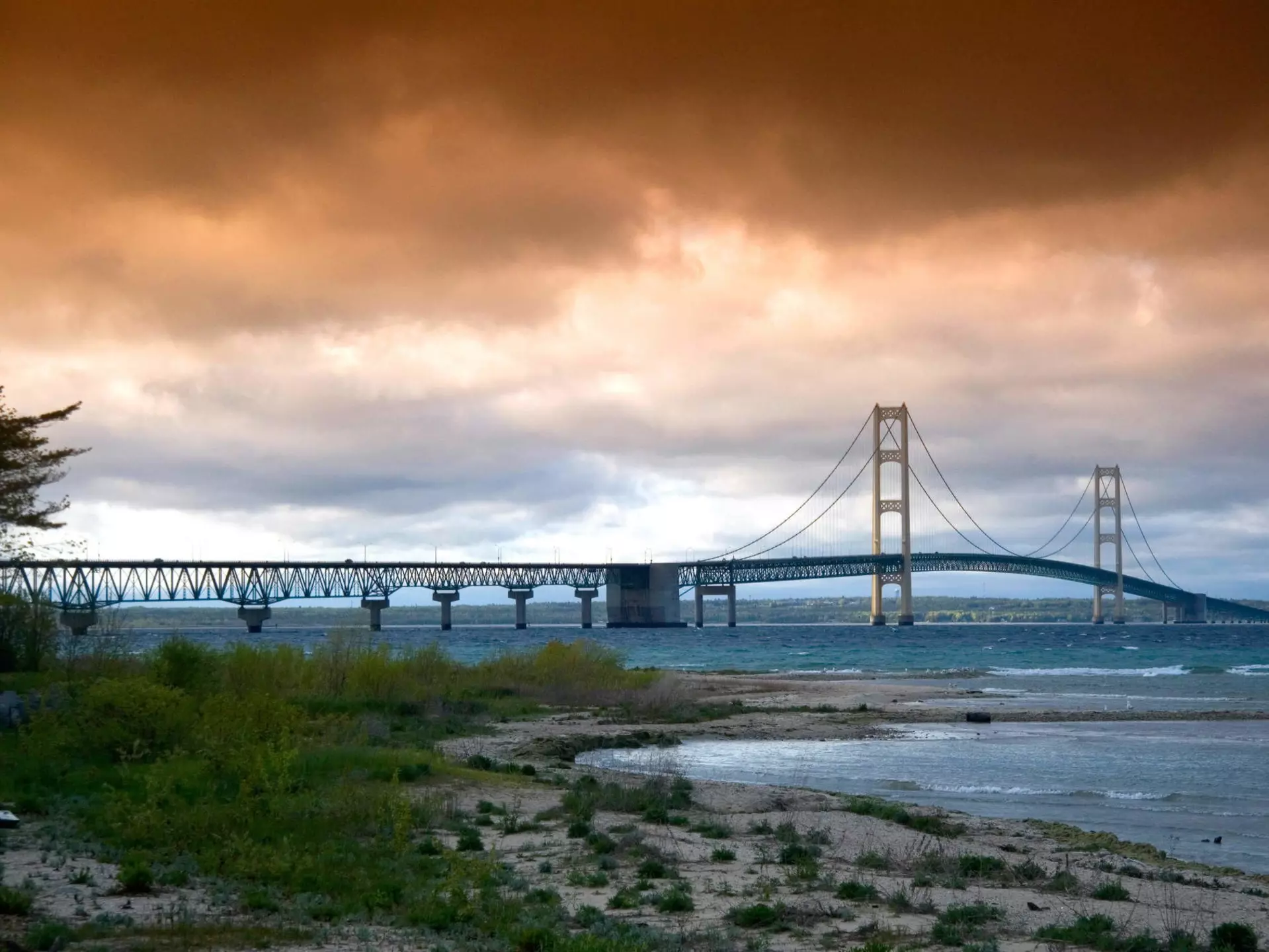 The Mackinac Bridge spanning the Straits of Mackinac at Mackinaw City Michigan. Image shot 05/2008. Exact date unknown.
