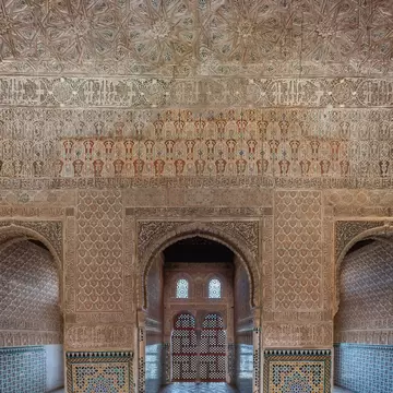Granada, Spain - Jun 5,  2019: Hall of the Ambassadors at Nasrid Palaces of Alhambra - Granada, Andalusia, Spain; Shutterstock ID 2314805491; your: Sloane Tucker; gl: 65050; netsuite: Online Editorial; full: POI