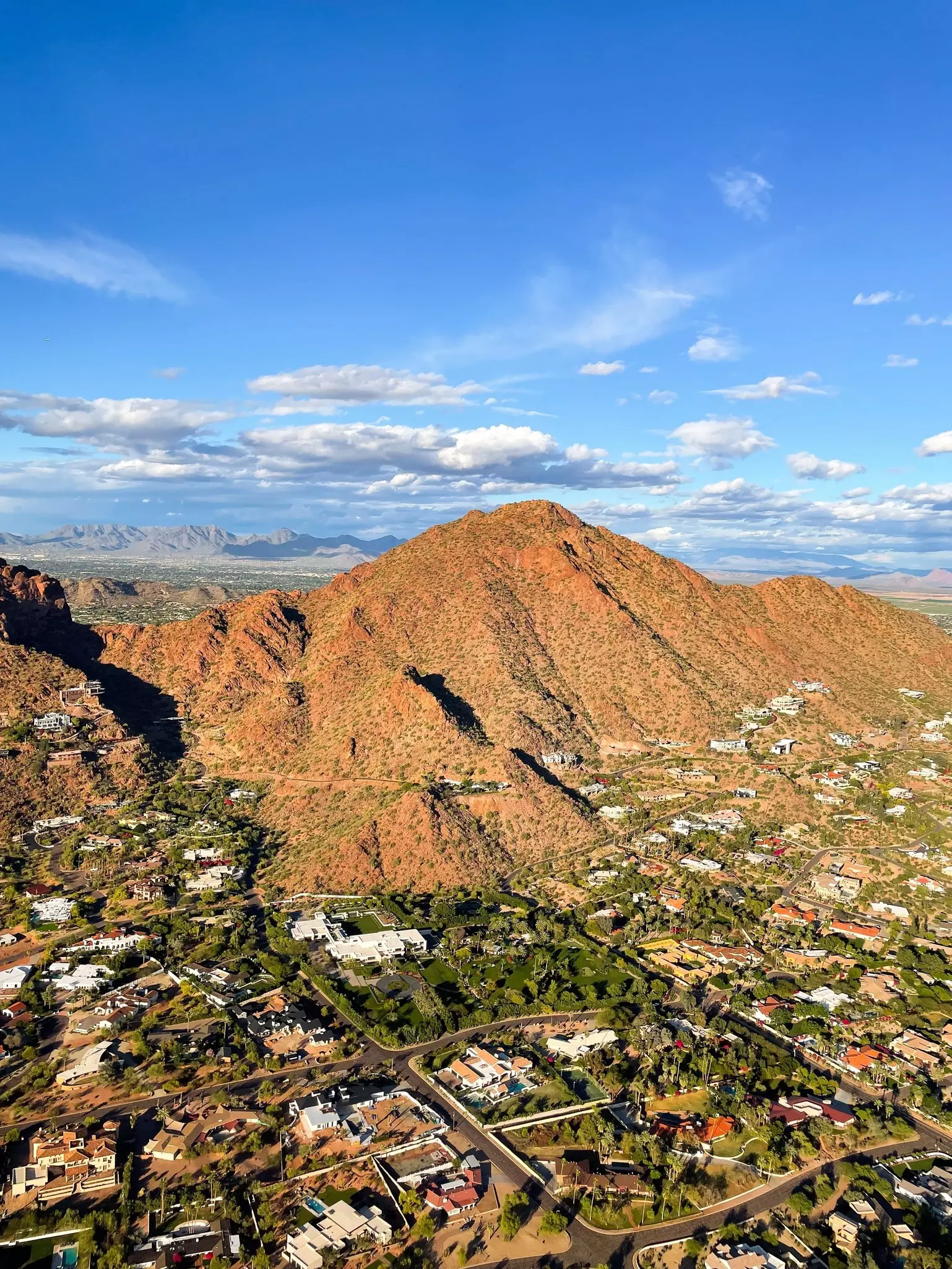 Aerial view of Camelback Mountain from a helicopter. 