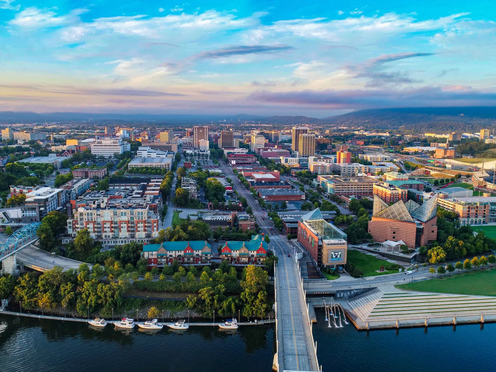 Drone Aerial of Downtown Chattanooga TN Skyline, Coolidge Park and Market Street Bridge.
Type=N, Mode=P, DE=None
1030530888
aerial, tn, hamilton county, ruby falls, tennessee aquarium, lookout mountain, point park, coolidge park, rock city, gateway to the south, civil war monument, downtown chattanooga, chattanooga choo choo, chicamauga battlefield, chattanooga lookouts, mccallie, chattanooga tennessee, chattanooga tn