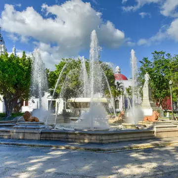 Lion Fountain in Plaza Las Delicias, the main square in Ponce, Puerto Rico.