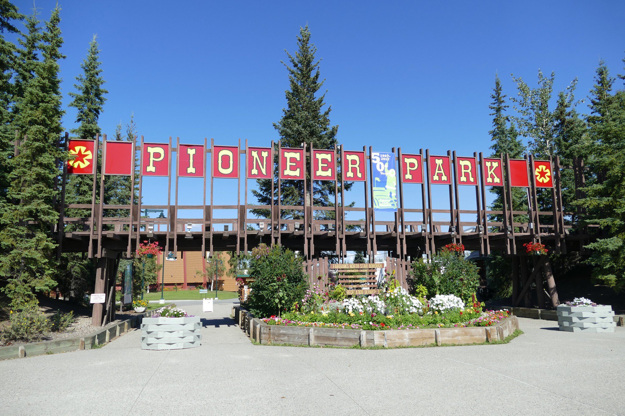 Fairbanks, Alaska, United States - July 30 2017: Pioneer Park entrance, popular tourist open air museum and city park  License Type: media  Download Time: 2024-02-14T02:18:13.000Z  User: FergalCo  Is Editorial: Yes  purchase_order:   