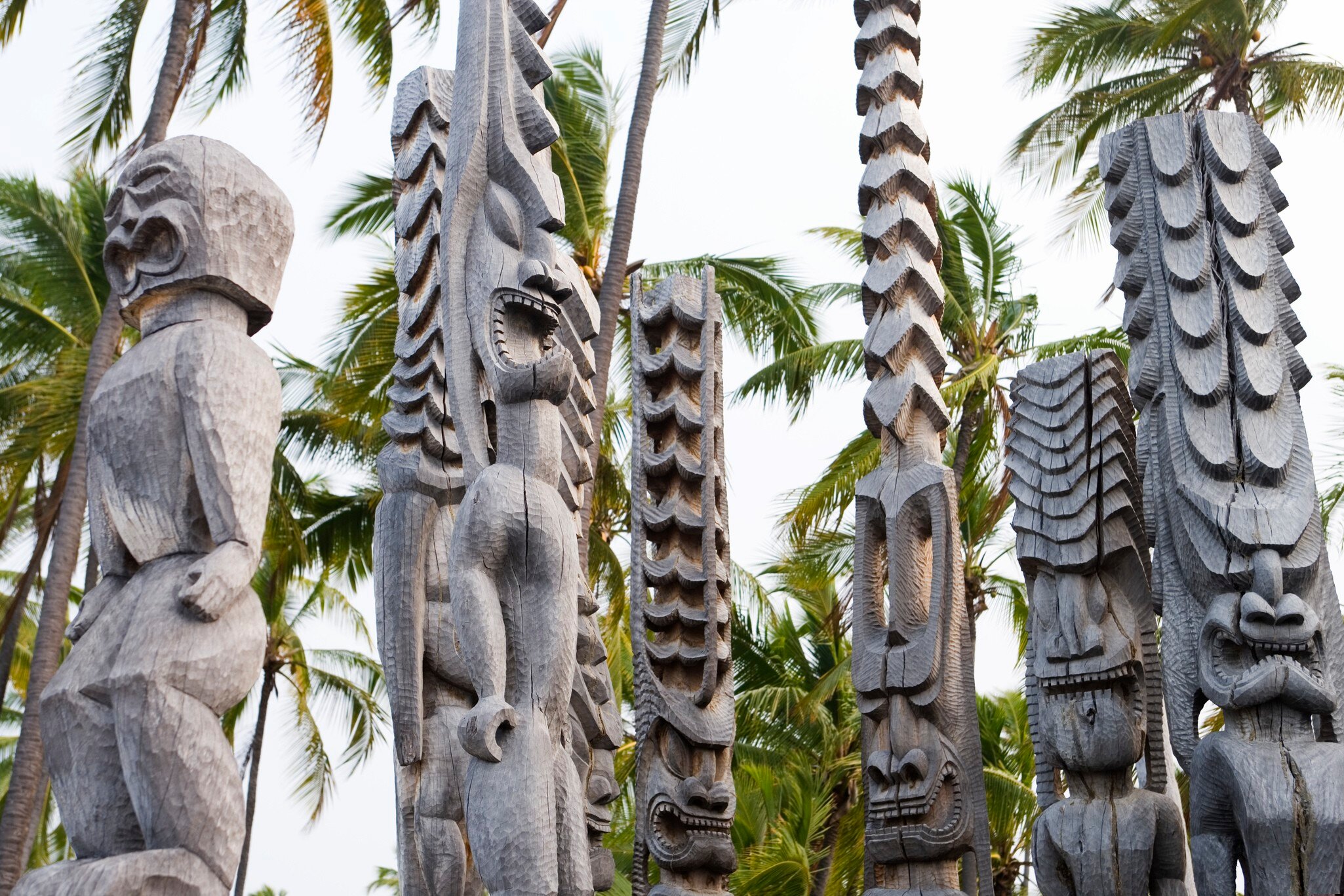 Wooden temple efigies, Pu'uhonua O Honaunau Temple, South Kona..