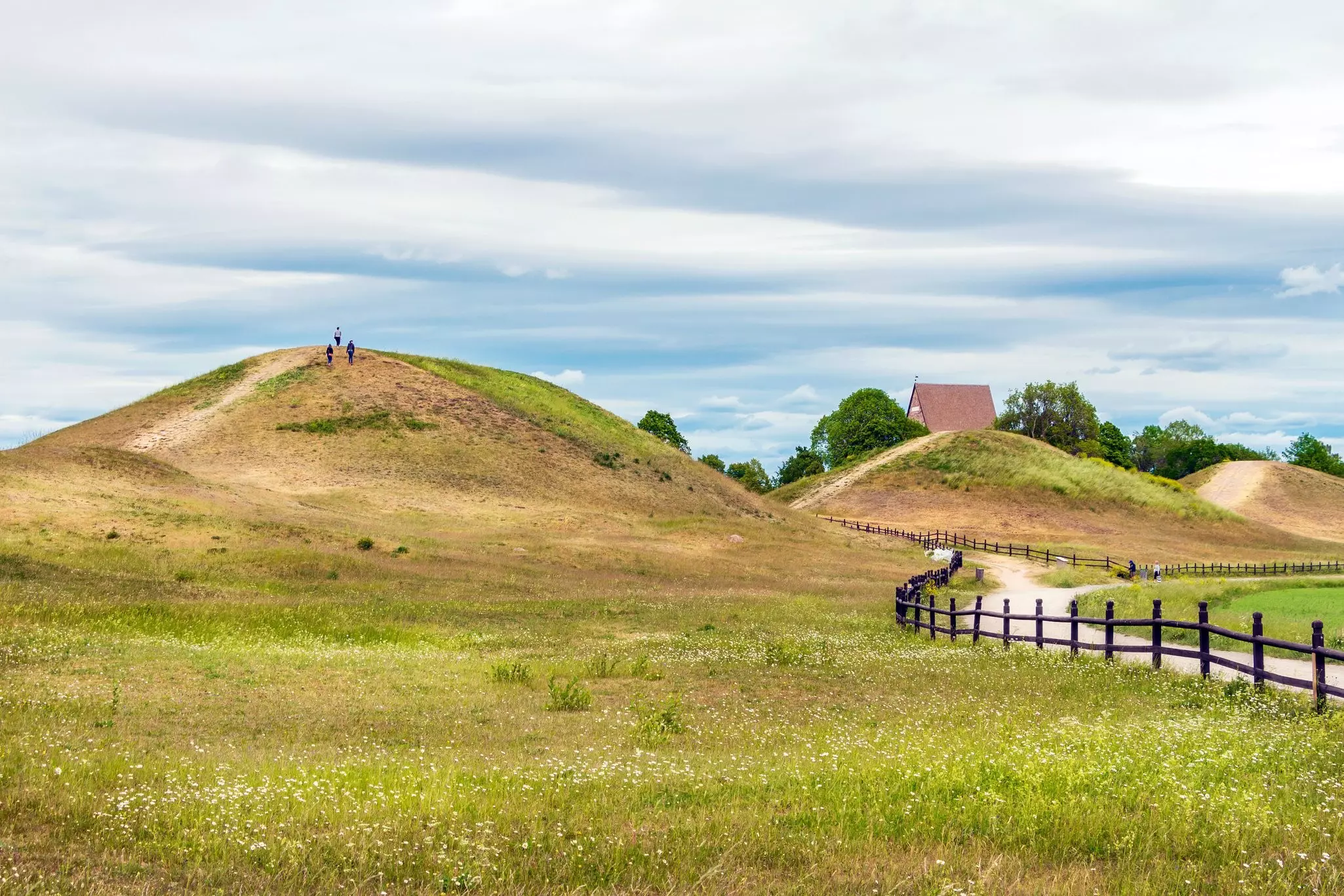Royal Mounds - large barrows located in Gamla Uppsala village, Uppland, Sweden (70 km from Stockholm).  Beautiful Viking graves covered by grass. Gamla Uppsala is area rich in archaeological remains.; Shutterstock ID 1138429115; your: Bridget Brow...