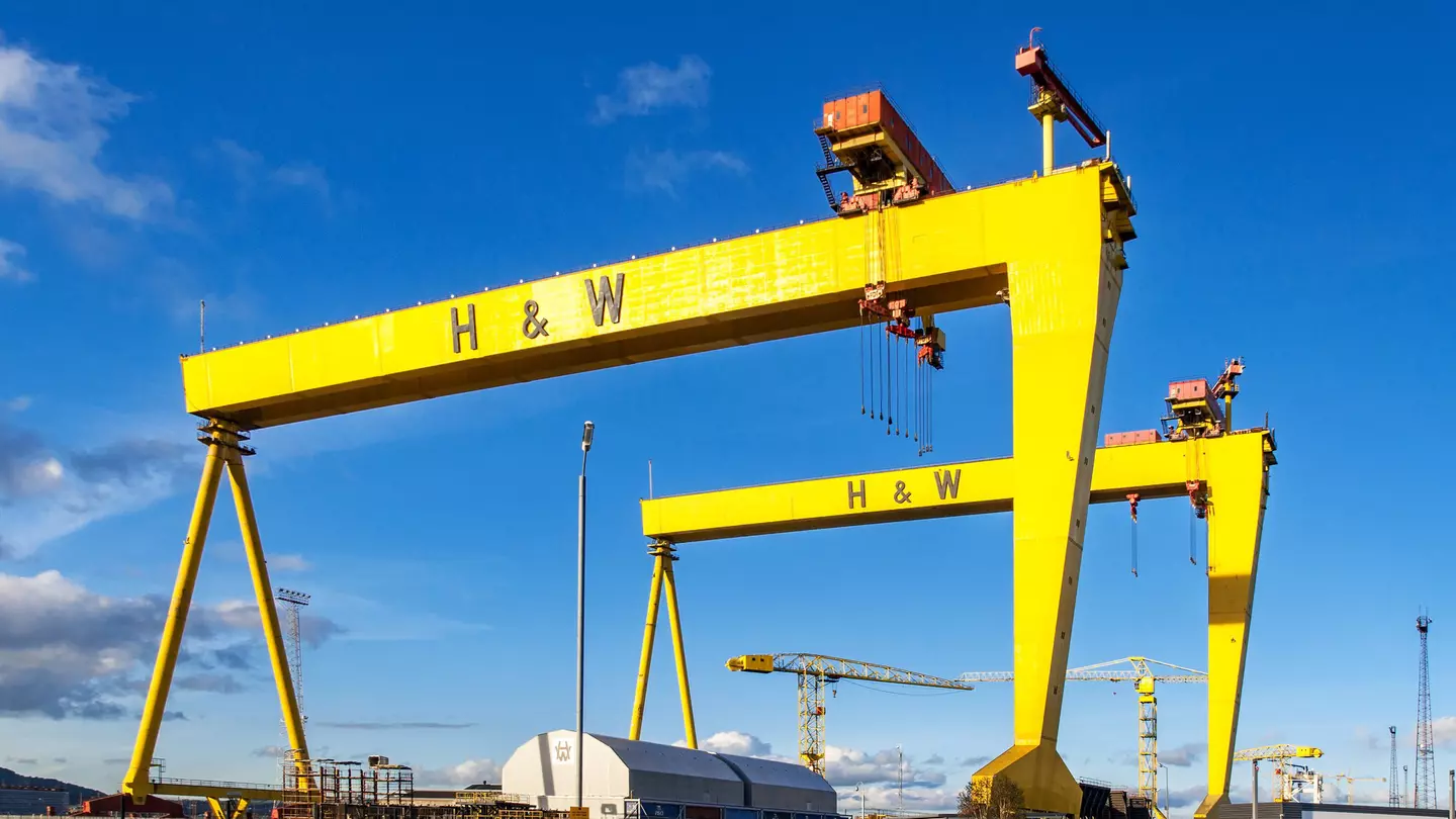 Samson and Goliath, twin shipbuilding gantry cranes in the Titanic quarter. Goliath is in the foreground.