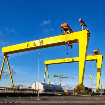 Samson and Goliath, twin shipbuilding gantry cranes in the Titanic quarter. Goliath is in the foreground.