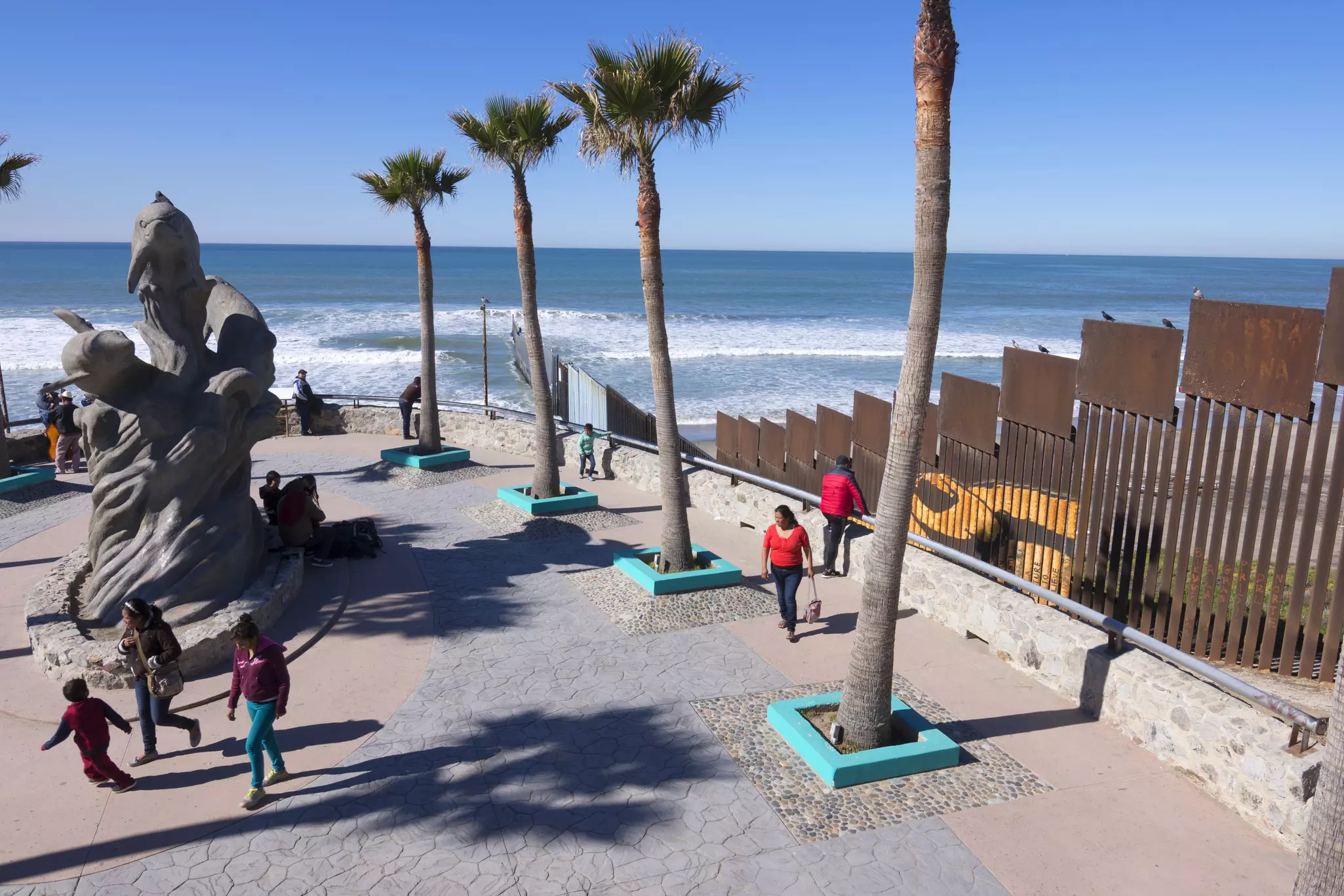PLAYAS DE TIJUANA, MEXICO - JANUARY 28, 2017: The north west corner of Mexico features a beach park next to the border fence separating Mexico from the United States in Playas de Tijuana.