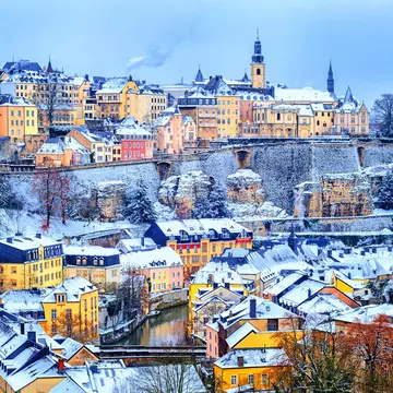 Old town of Luxembourg city snow white in winter, Europe