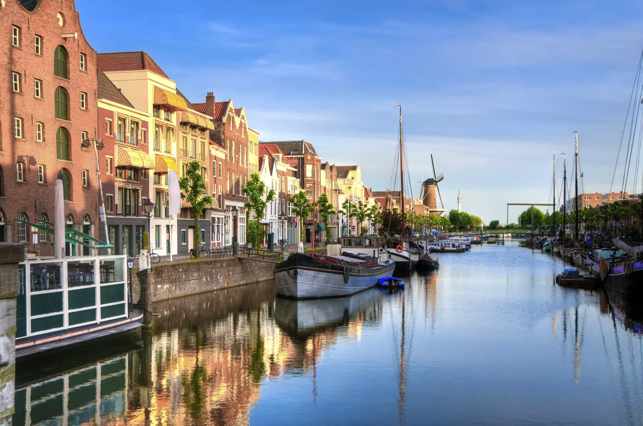 Houseboats moored on Delfshaven in Rotterdam