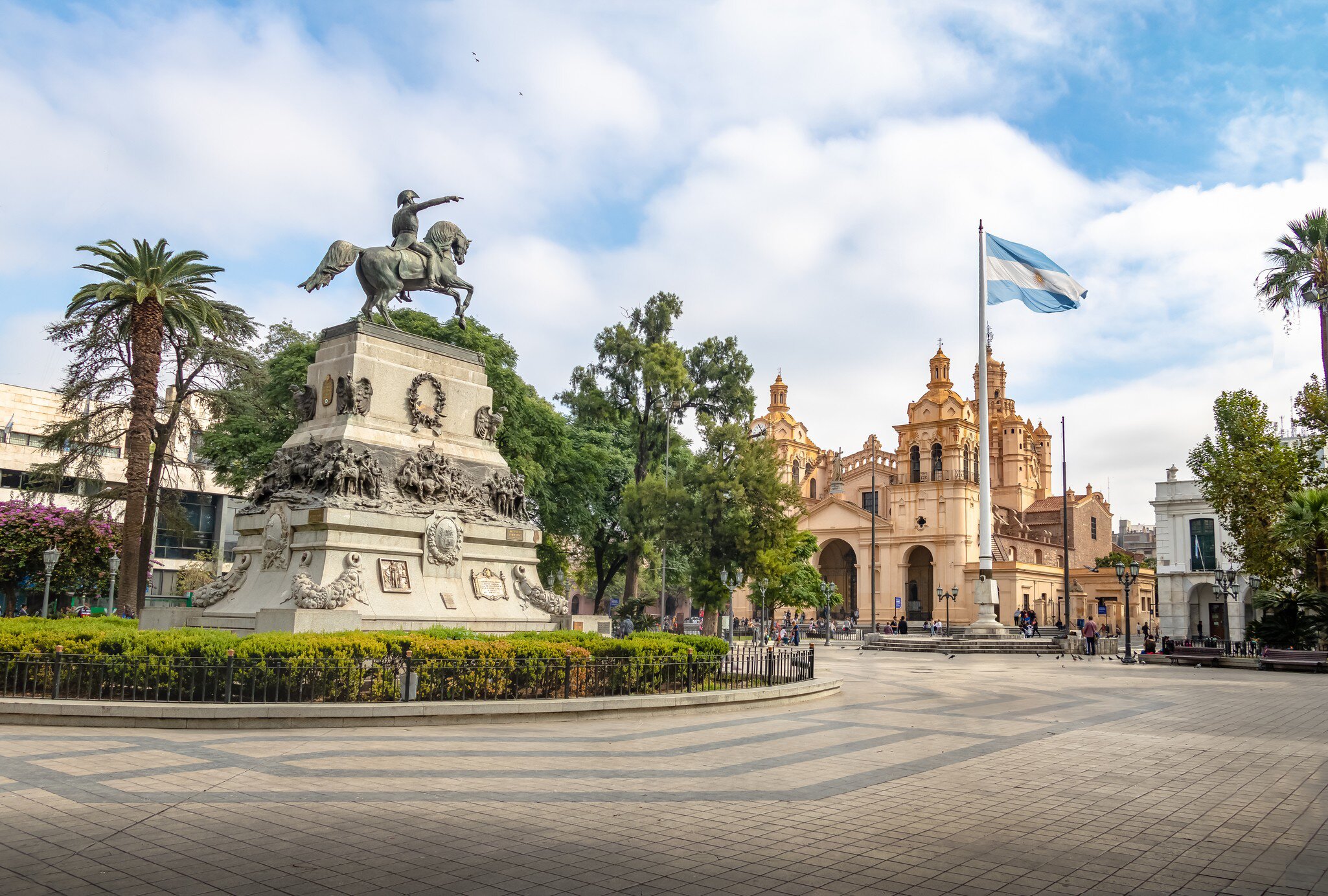 San Martin Square and Cordoba Cathedral in Cordoba, Argentina.
