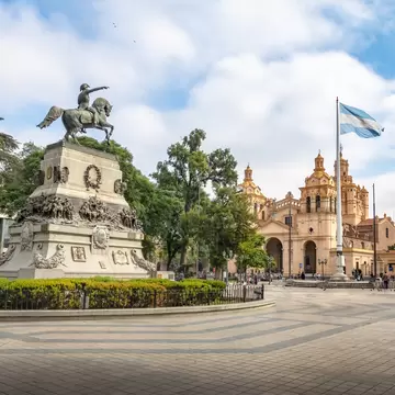 San Martin Square and Cordoba Cathedral in Cordoba, Argentina.