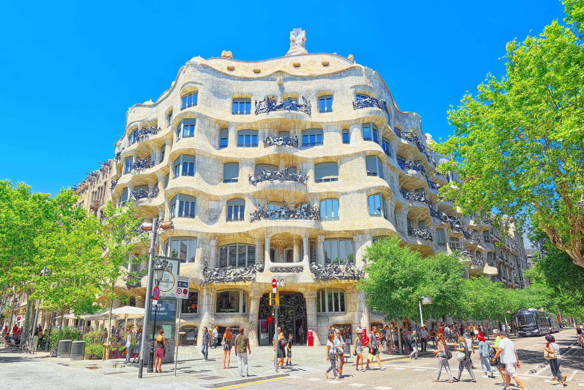 Casa Mila, known as La Pedrera, Gaudi's undulating stone building in Barcelona, Spain