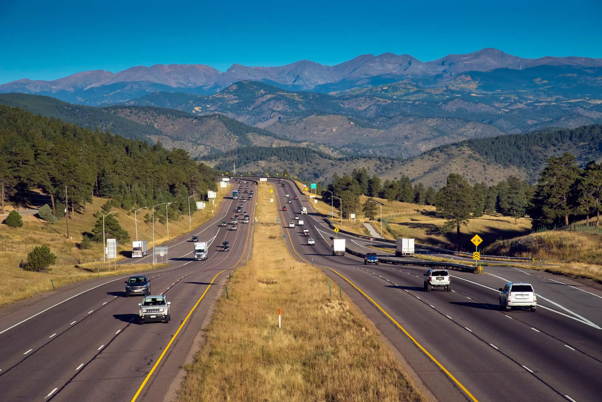 Even a short drive on the highway can be a scenic adventure in the Centennial State. John Coletti/Getty Images 