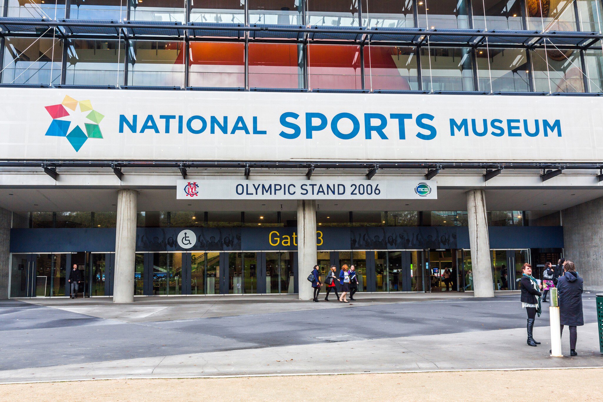 Facade of The National Sports Museum, a museum dedicated to Australian sport and is located within the Melbourne Cricket Ground in Melbourne, Australia.