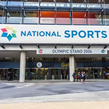 Facade of The National Sports Museum, a museum dedicated to Australian sport and is located within the Melbourne Cricket Ground in Melbourne, Australia.