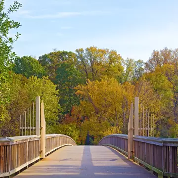 Theodore Roosevelt Island Park gates in fall.