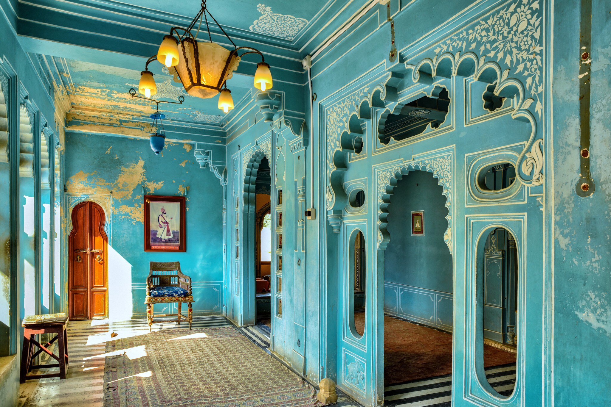 Interior view of Udaipur City Palace in Udaipur, Rajasthan, India.