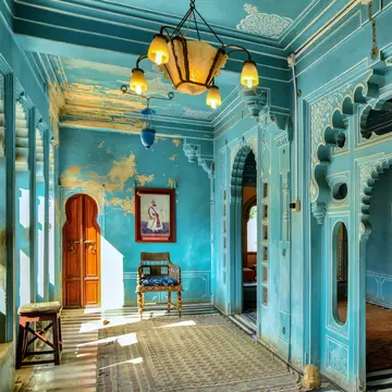 Interior view of Udaipur City Palace in Udaipur, Rajasthan, India.