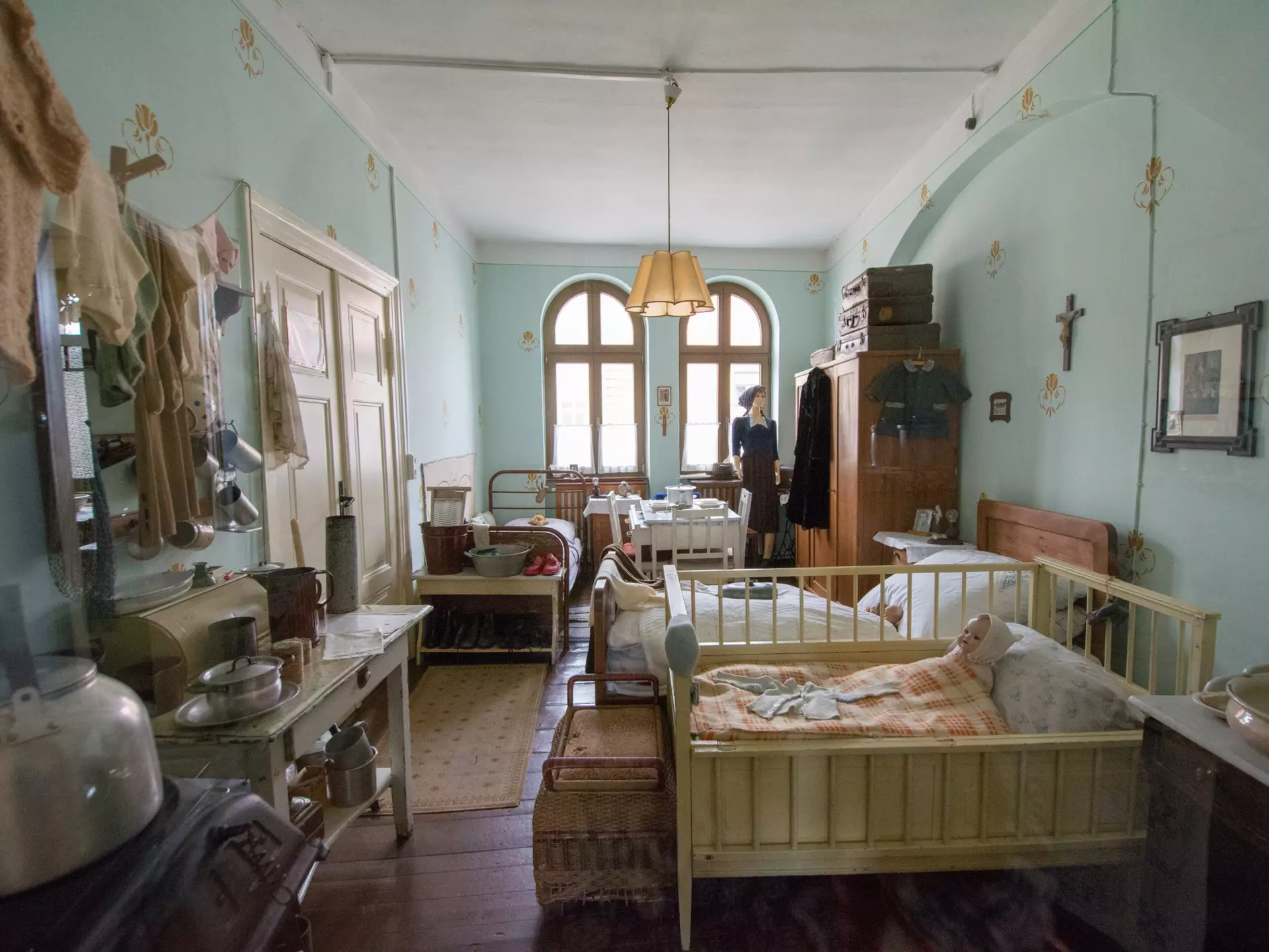 Kitchen interior of a tiny wooden home in Twentynine Palms, California