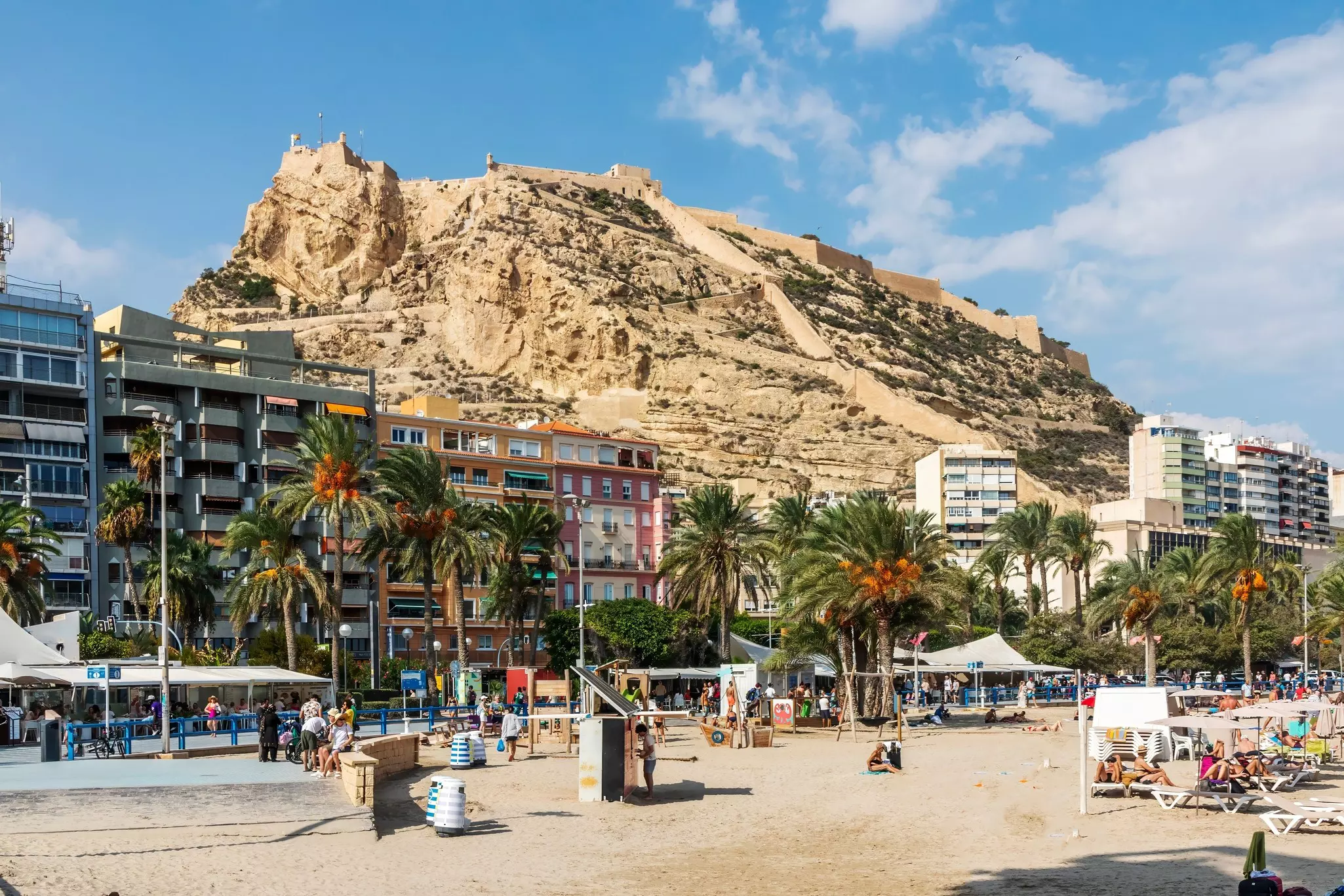 The stone walls of the Castillo de Santa Barbára rise above downtown Alicante on Spain's Costa Blanca.