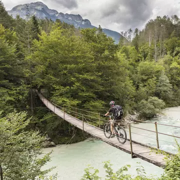 Crossing the Soča River in the Julian Alps, Slovenia