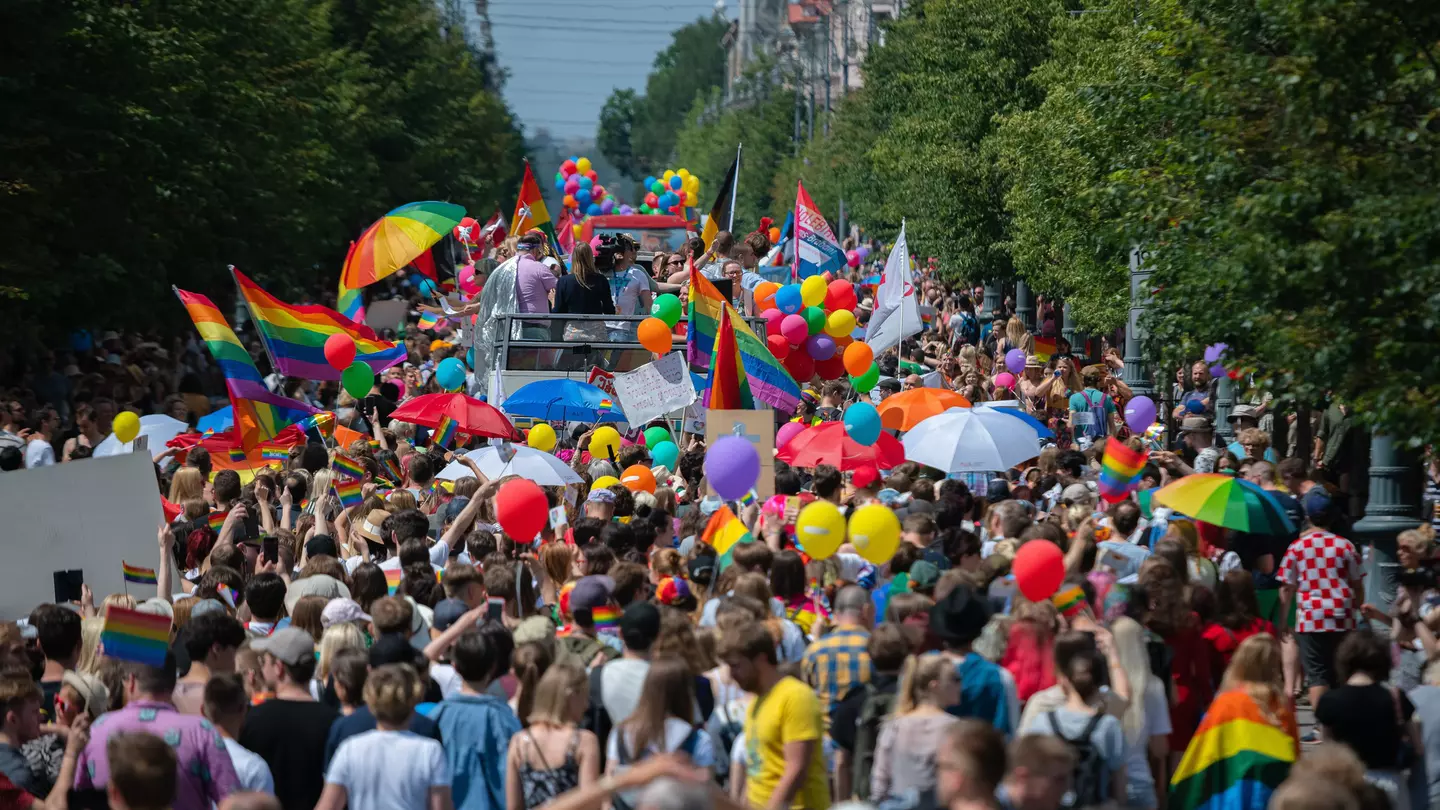 A large crowd gathers in support of the LGBTIQ+ as part of Baltic Pride in Vilnius, Lithuania