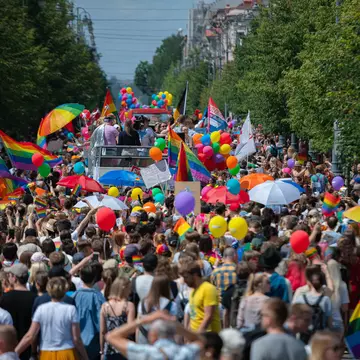 A large crowd gathers in support of the LGBTIQ+ as part of Baltic Pride in Vilnius, Lithuania