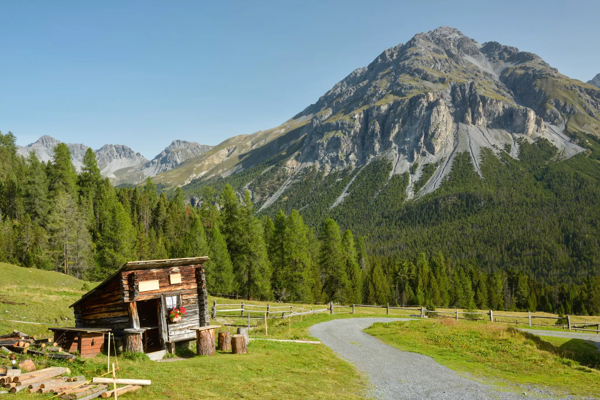 Hiking in Swiss National Park near Zernez in Switzerland