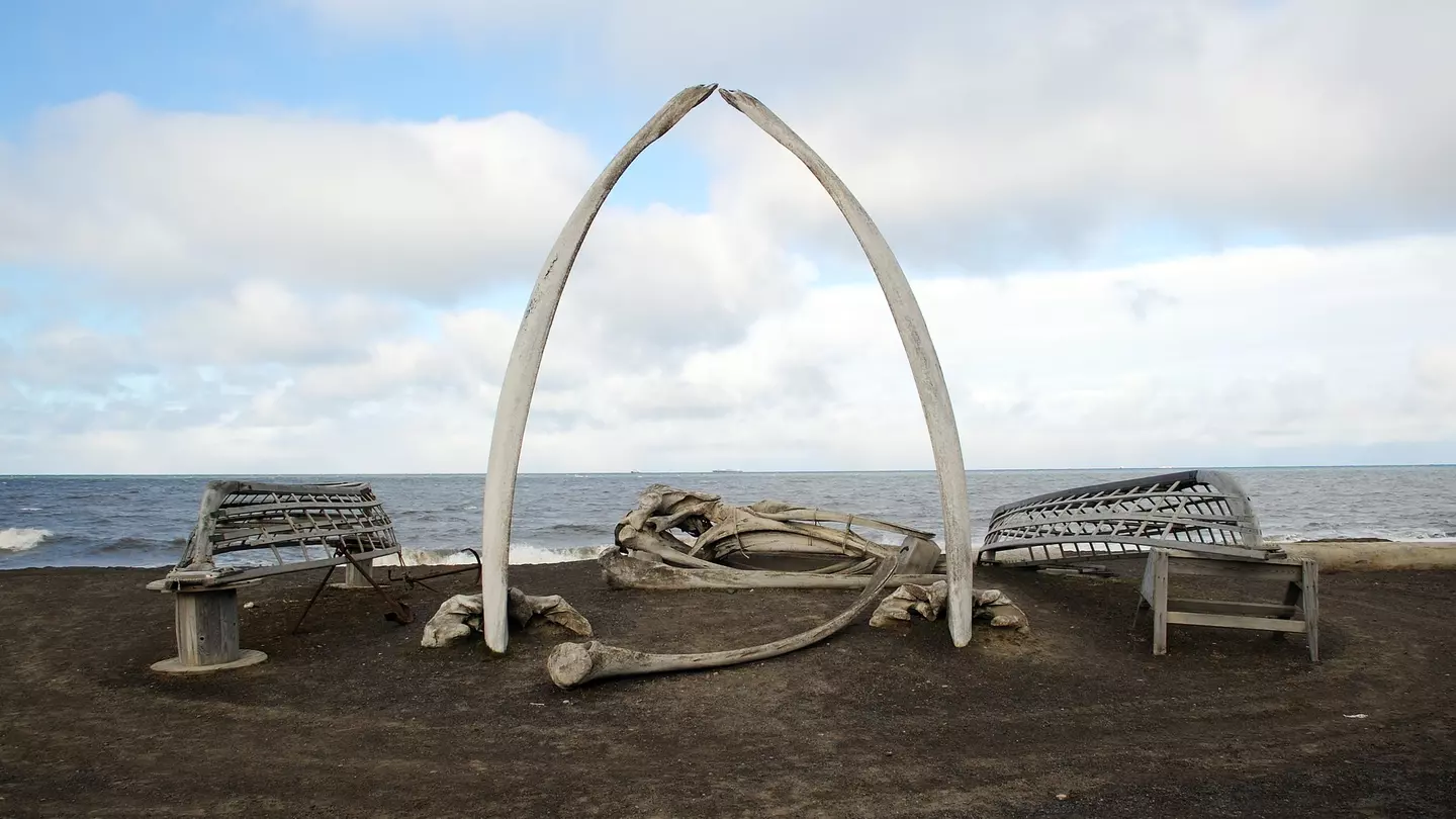 A whalebone arch froms the beach at Barrow, Alaska