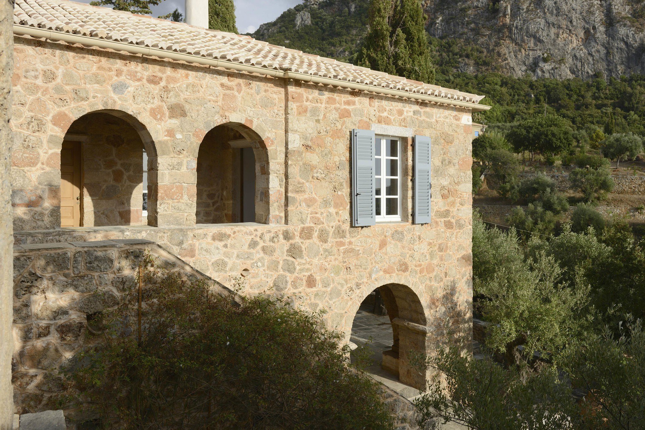 View of the Patrick and Joan Leigh Fermor House in the Mani in Greece.