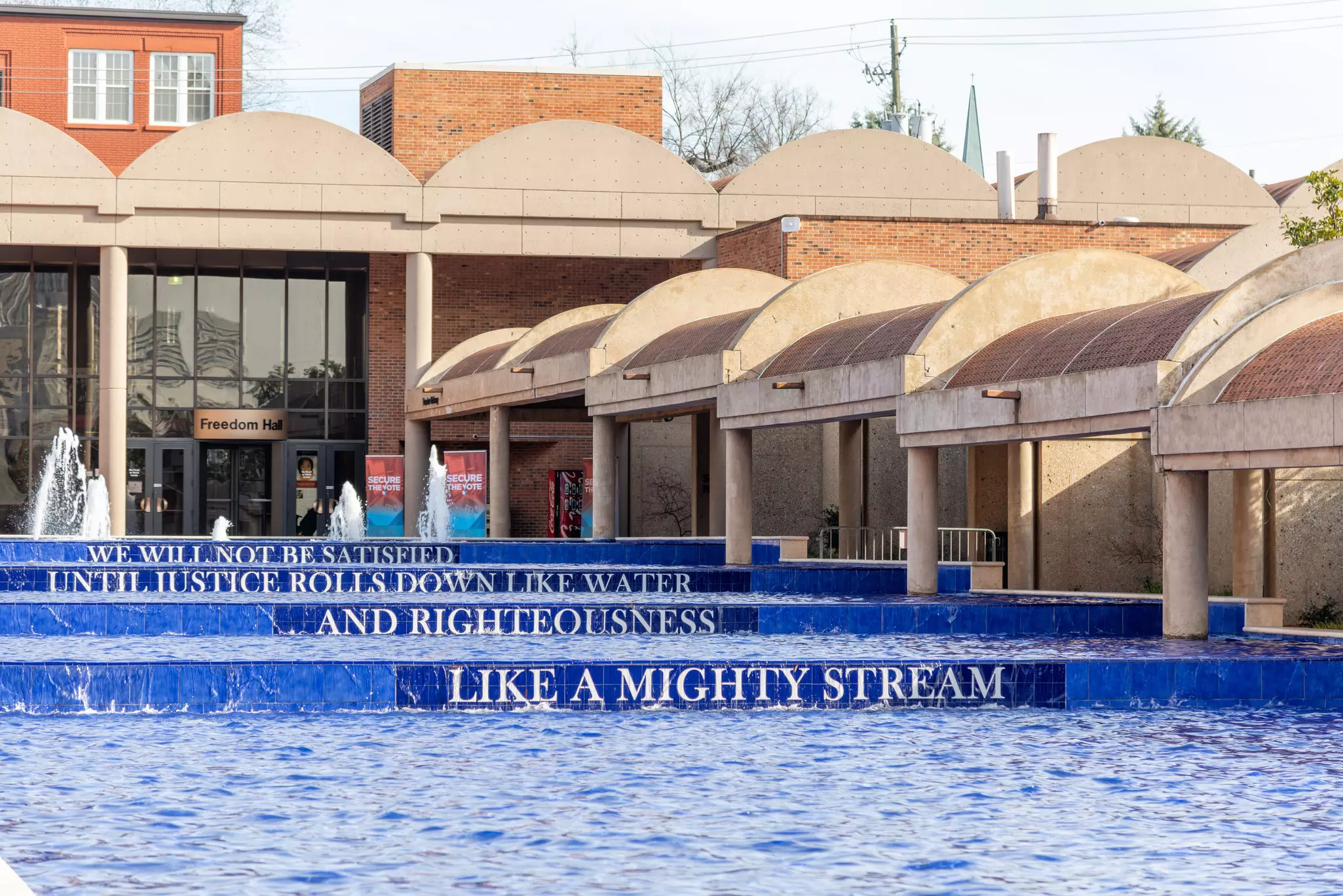A water feature with text from Martin Luther King Jr’s writings at the Martin Luther King Jr National Historic Site, Atlanta, Georgia, USA