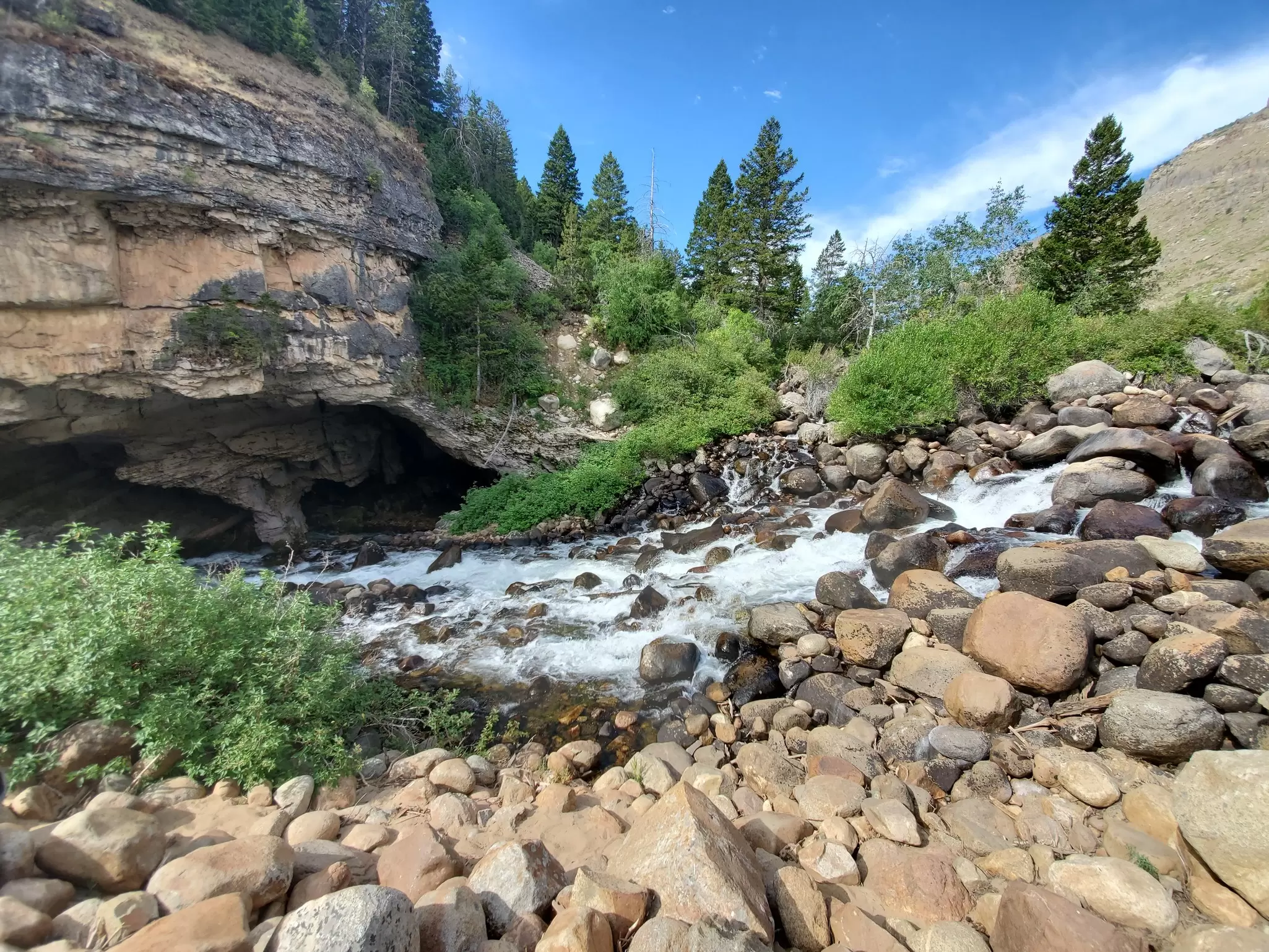 The Popo Agie River vanishes into a cave in Sinks Canyon in Wyoming. 
