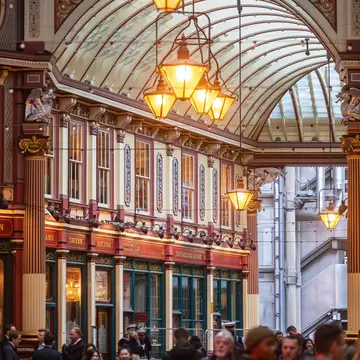 View of Leadenhall Market in London, UK.