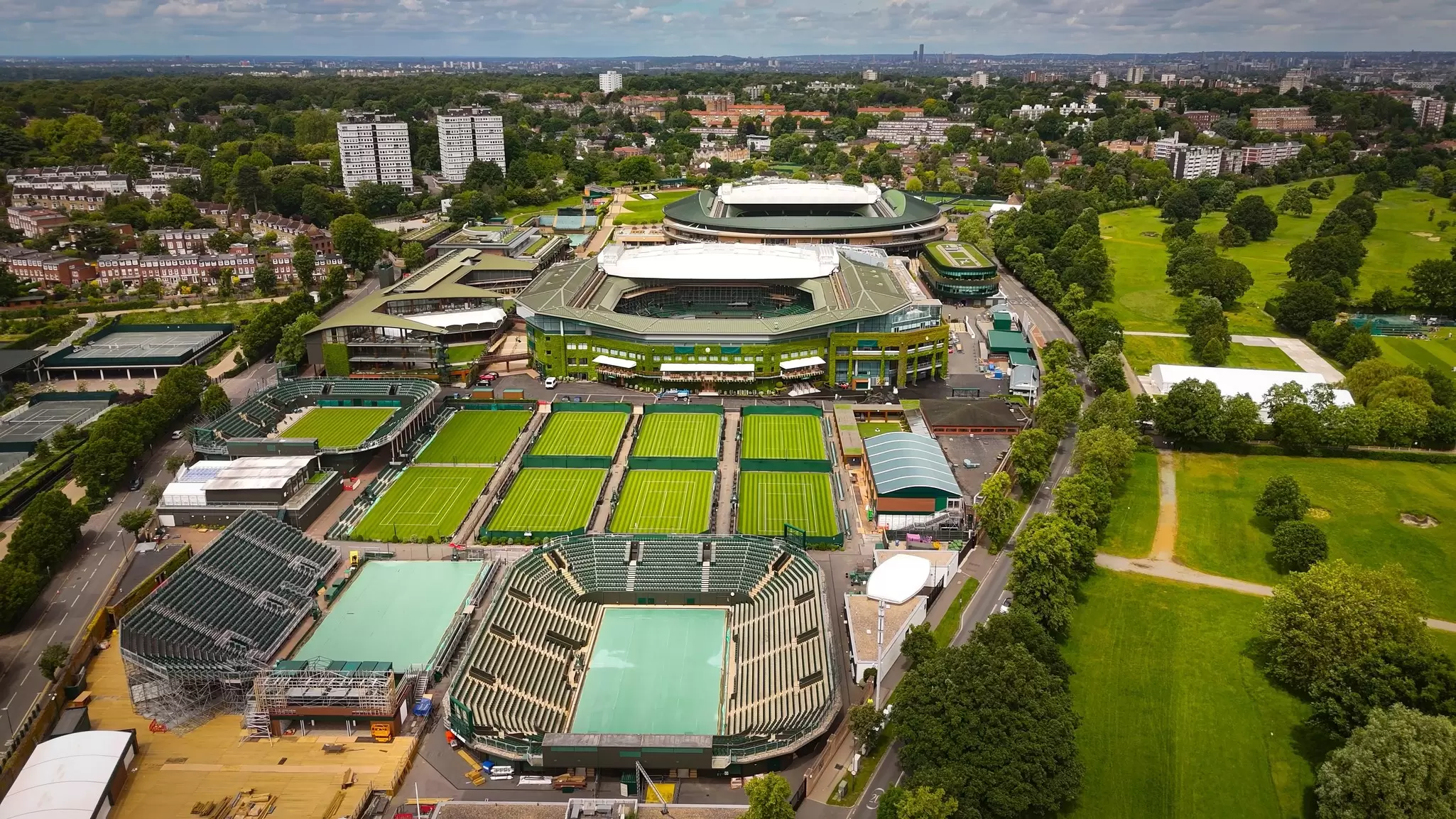 aerial view over the Tennis courts where Wimbledon is played