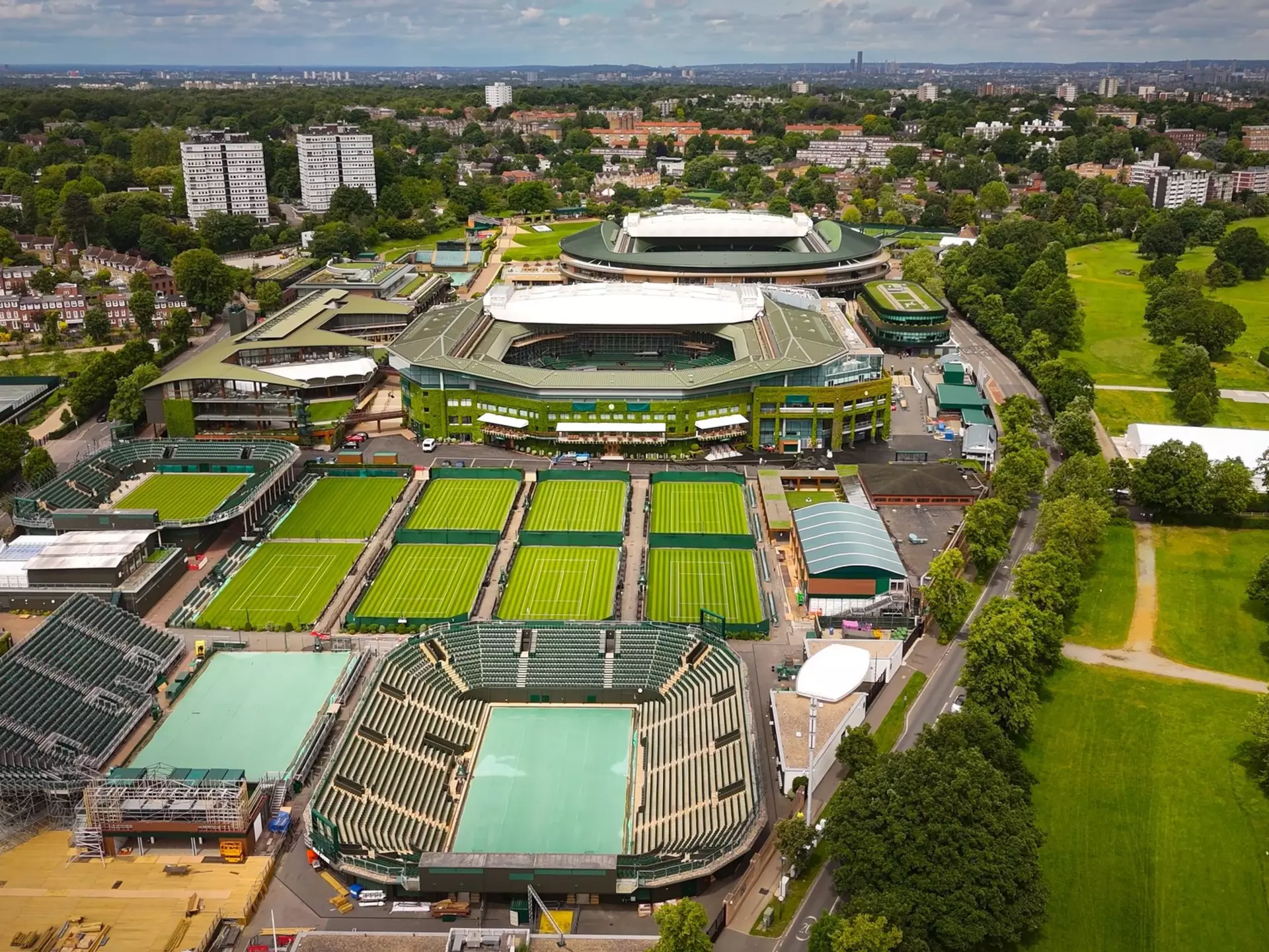aerial view over the Tennis courts where Wimbledon is played