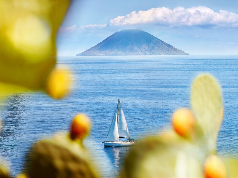 Italy, Aeolian Islands. View of Stromboli from Salina.