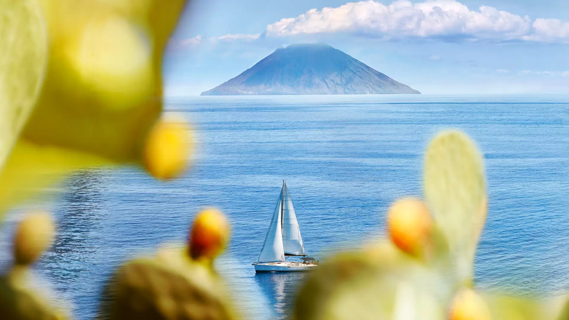 Italy, Aeolian Islands. View of Stromboli from Salina.