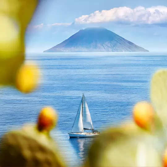 Italy, Aeolian Islands. View of Stromboli from Salina.