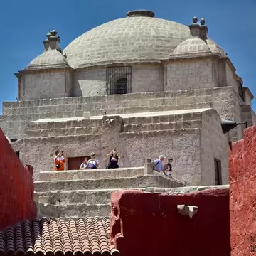 View of the historic Monasterio de Santa Catalina in Arequipa, Peru.