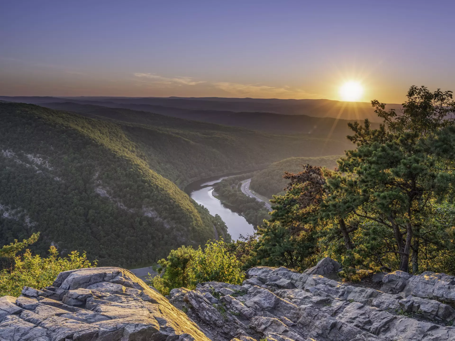 Delaware Water Gap Recreation Area viewed at sunset from Mount Tammany