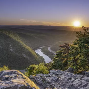 Delaware Water Gap Recreation Area viewed at sunset from Mount Tammany