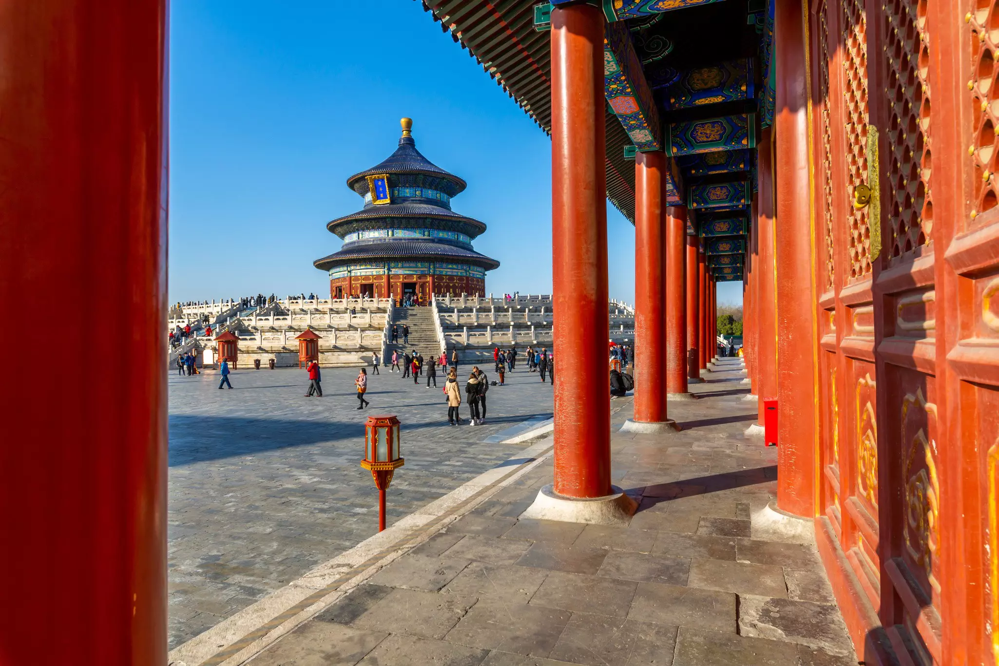 View of the Hall of Prayer for Good Harvests in the Temple of Heaven Park, Beijing, China.