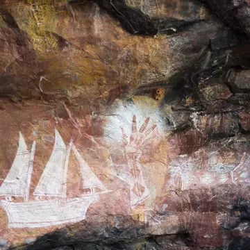 A Macanese sailing ship features in the Aboriginal rock art in Arnhem Land Art, Australia