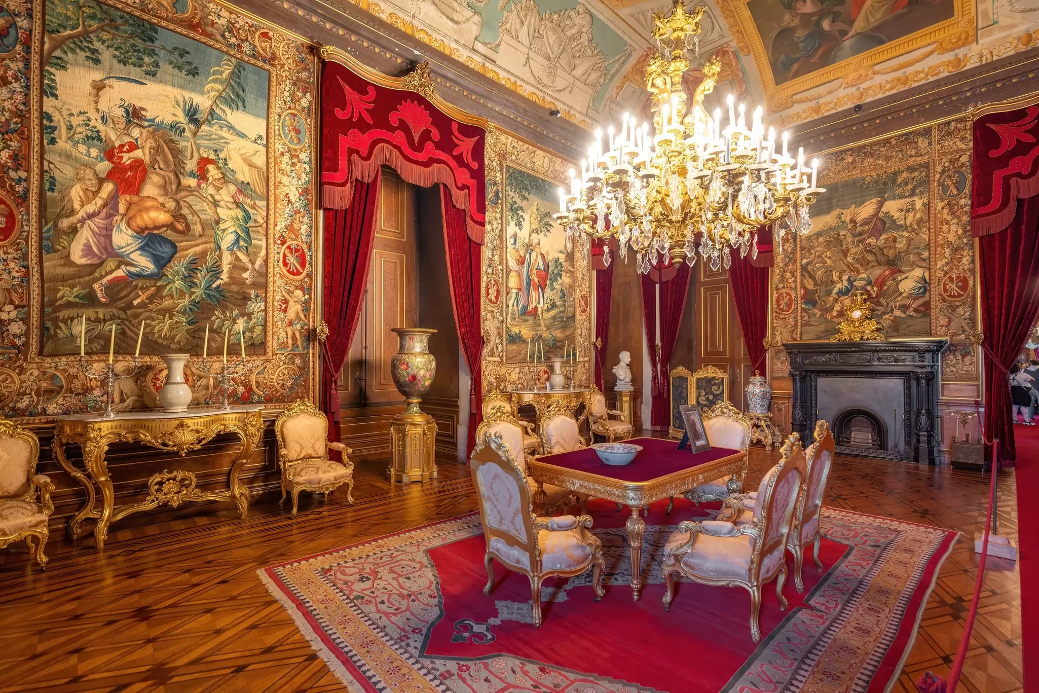 The extravagantly furnished and decorated Audience Room at the Palácio Nacional da Ajuda in Lisbon, Portugal.