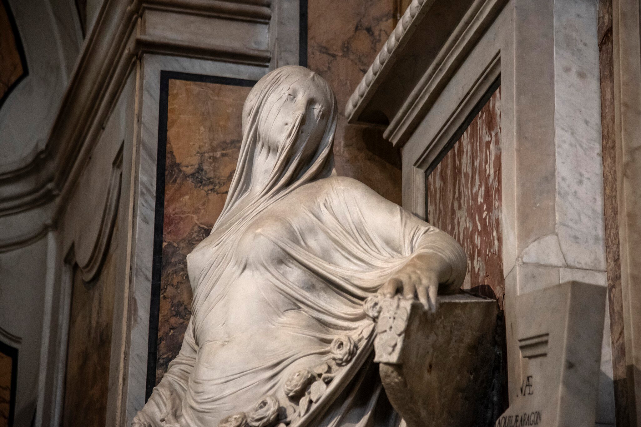 NAPLES, ITALY - JUNE 11: The Modesty of Antonio Corradini in the Sansevero Chapel during the reopening to the public on June 11, 2020 in Naples, Italy. The Sansevero Chapel Museum can be visited again after the closure imposed by the lockdown for ...